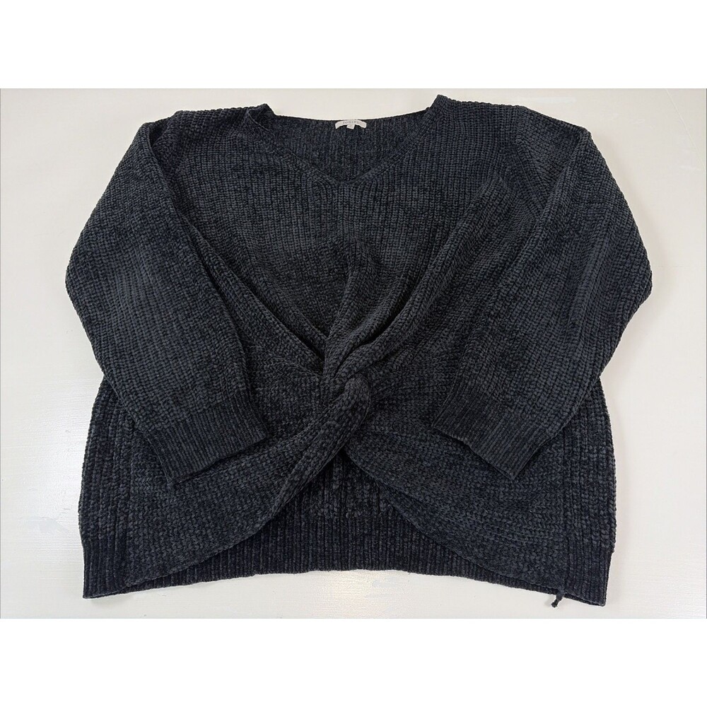 JODIFL Ribbed Knit Twisted Hem Black Sweater Size Medium